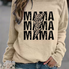 Mama Print Crew Neck Sweatshirt Long Sleeve Casual Women's Clothing