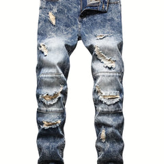 Men's Ripped Jeans Slim Fit Denim Trousers
