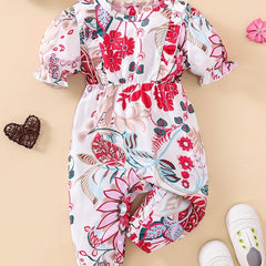 Baby Girls Floral Print Ruffle Cuff Romper