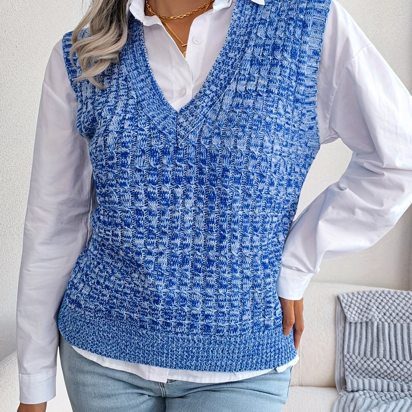 Women's V Neck Sleeveless Knitted Vest Casual Top