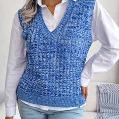 Women's V Neck Sleeveless Knitted Vest Casual Top