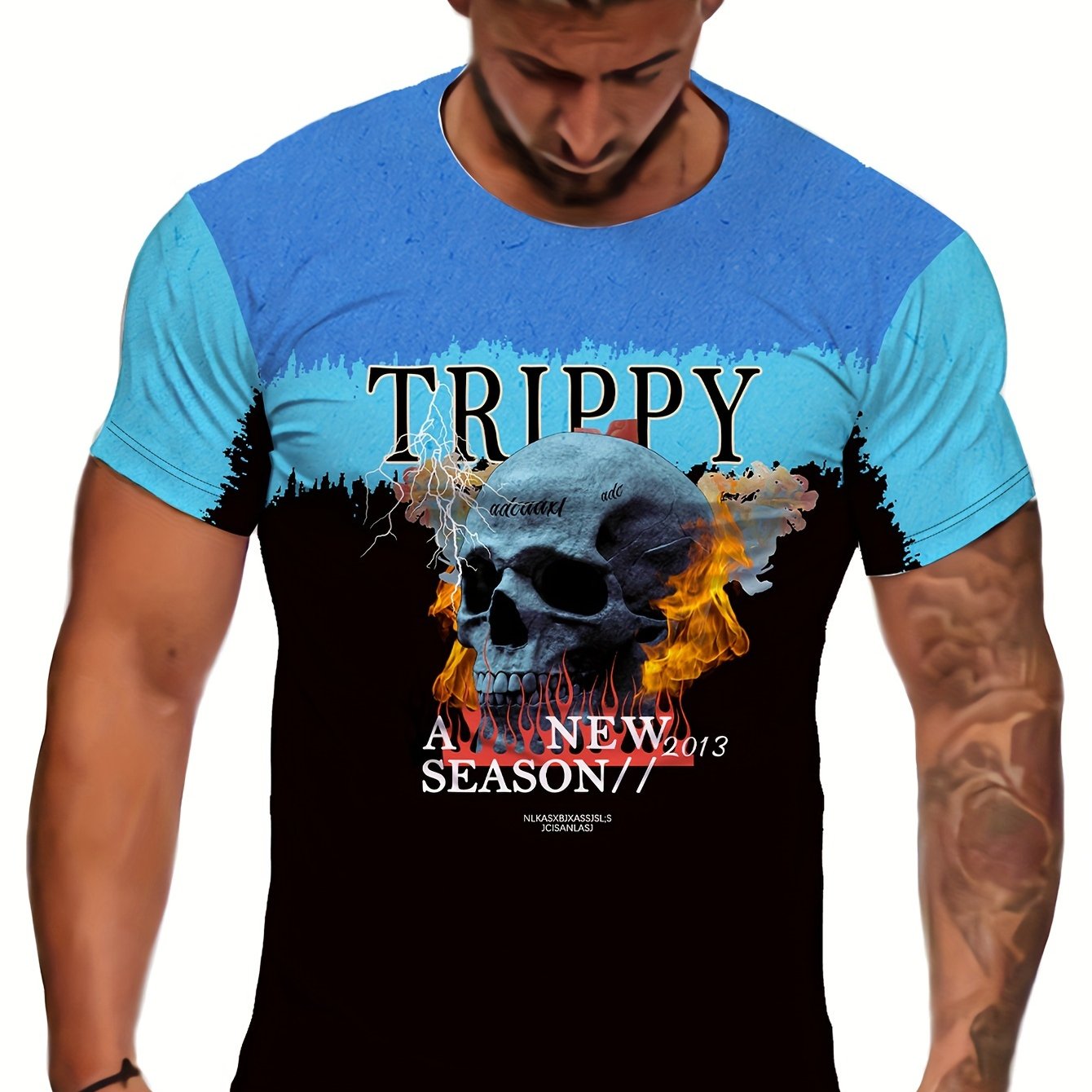 Men's Skull Pattern Sports T shirt Round Neck Tee Shirt For Summer