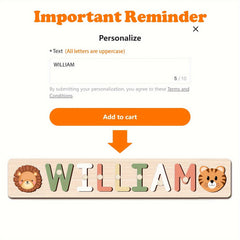 Personalized Animal Name Puzzle - Custom Wooden Educational Toy