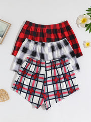 3pcs Kids Red Plaid Bowknot Shorts Elastic Waist