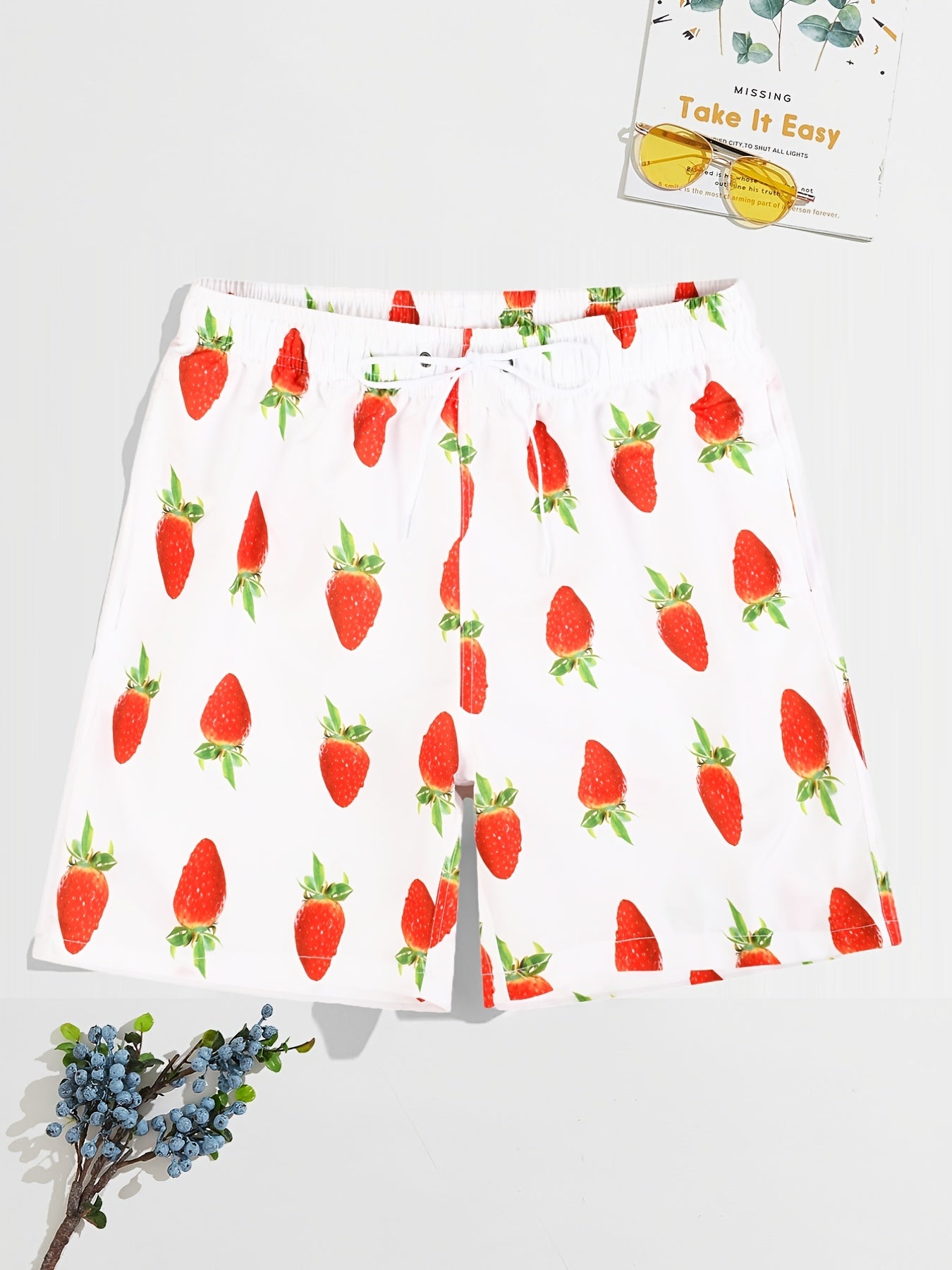 Men's Stretch Strawberry Print Shorts for Summer