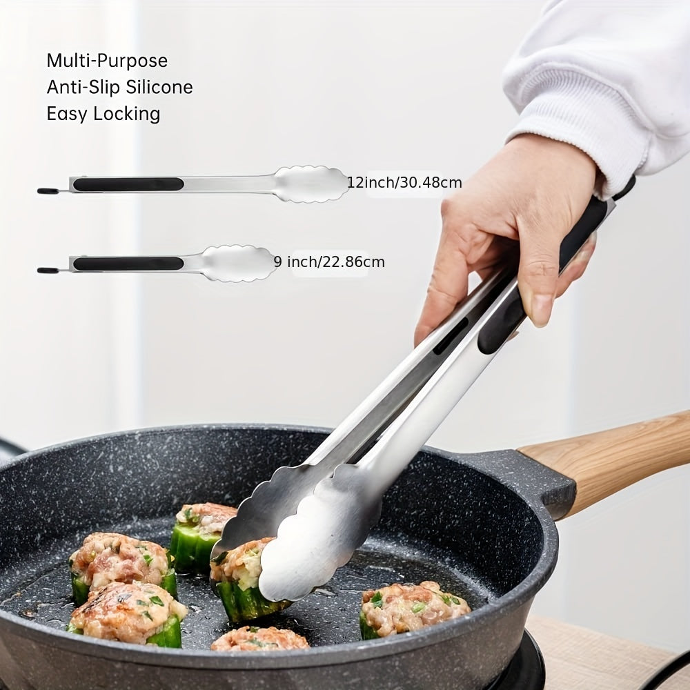 Stainless Steel Barbecue Tongs 22cm Non-Slip Handle Kitchen Tools