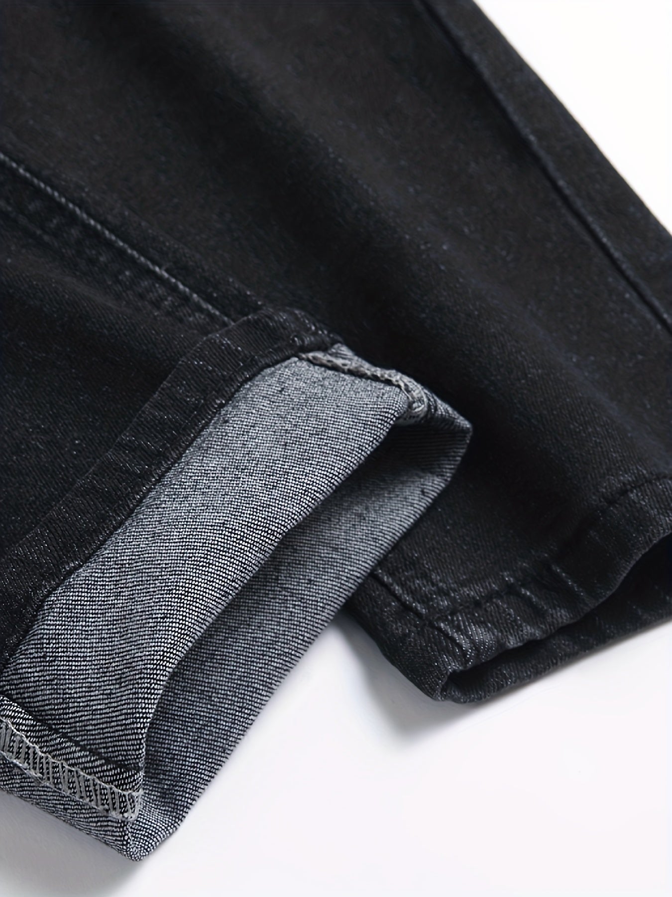 Slim Fit Ripped Cotton Jeans Men s Casual Street Style Solid Distressed Mid