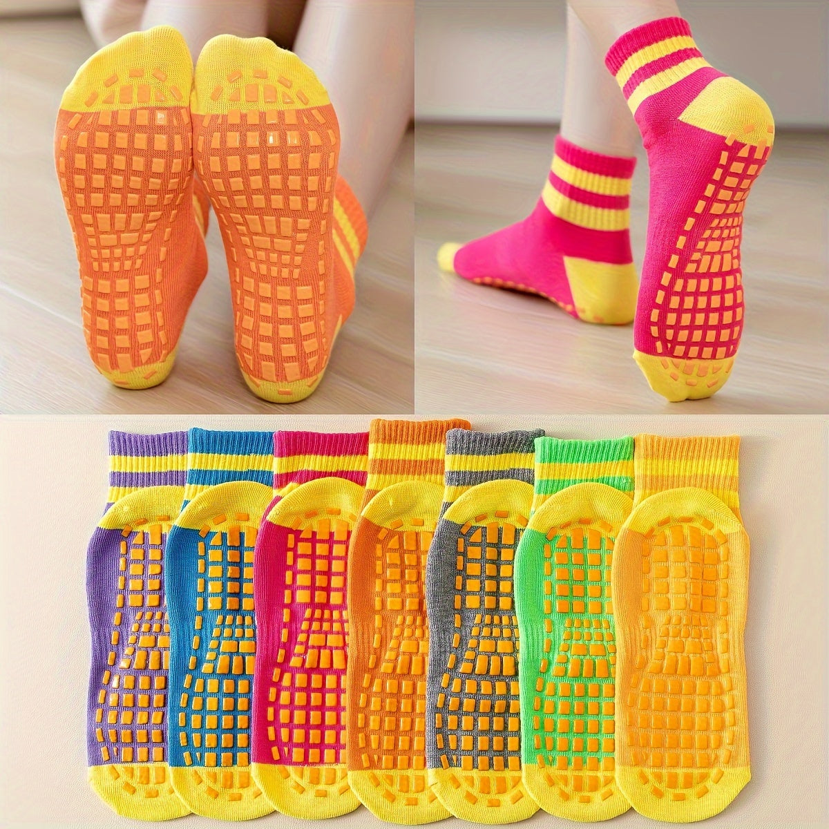 3 Pairs Baby Girl Non Slip Socks Rubber Dot Bottom Cotton Blend