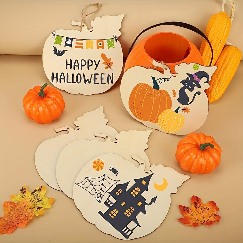 10pcs Wooden Pumpkin Craft Cutouts Halloween DIY Crafts For Decoration
