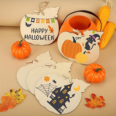 10pcs Wooden Pumpkin Craft Cutouts Halloween DIY Crafts For Decoration