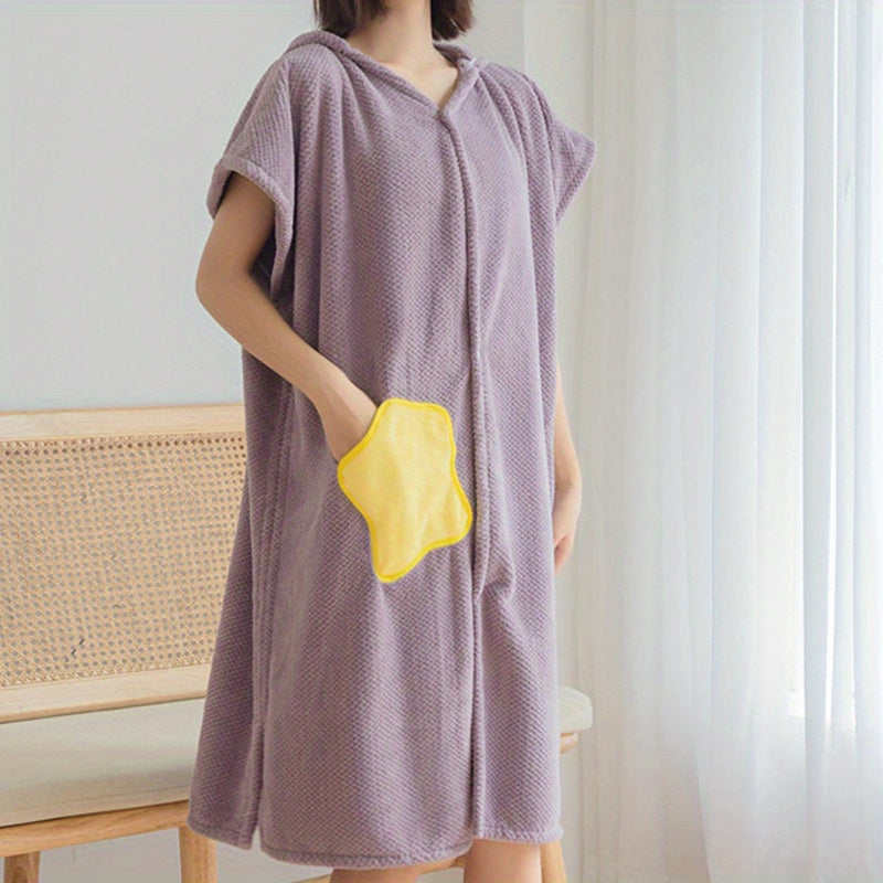 Soft Absorbent Bathrobe with Pocket for Women