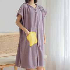 Soft Absorbent Bathrobe with Pocket for Women
