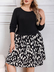 Colorblock Leopard Print Long Sleeve Dress