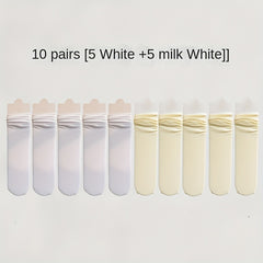 10 Pairs Solid Mid Tube Socks Women's Stockings