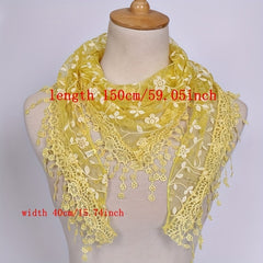 Floral Embroidery Triangle Scarf Tassel Shawl Lace Veil Mantilla Head Covering