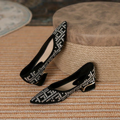 Women's Rhinestone Pointed Toe Slip On Shoes Low Heel Dress Shoes