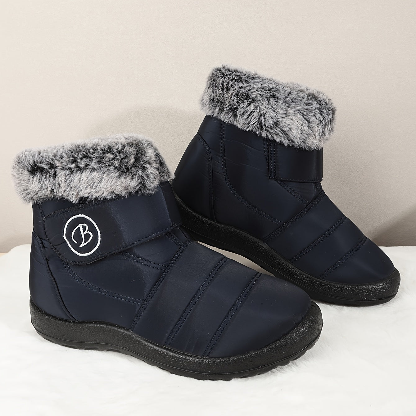 Faux Fur Lined Thermal Snow Boots Plush Slip On Winter Keep Warm Boots