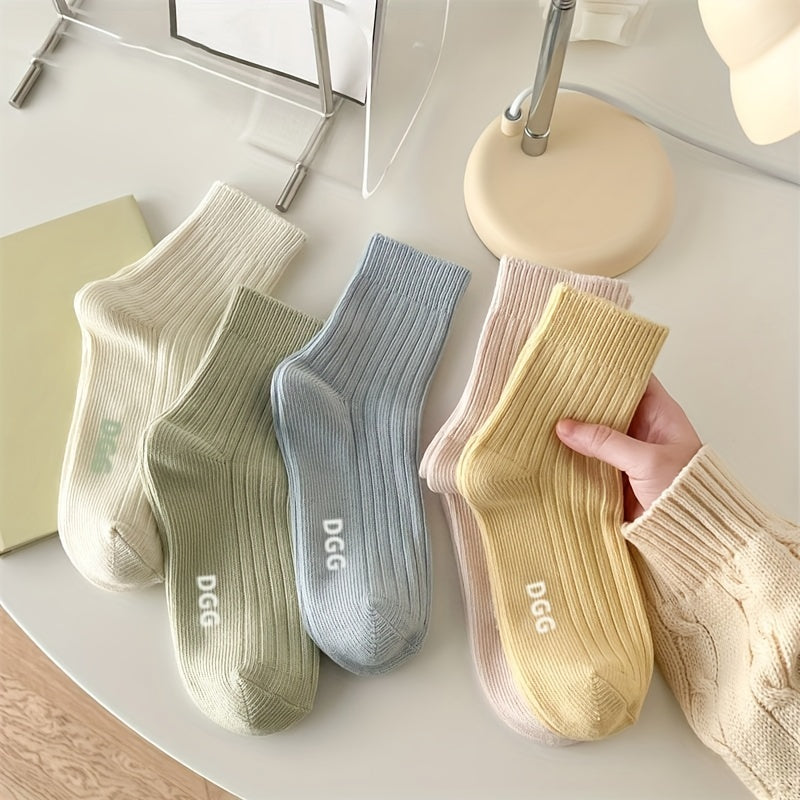 5 Pairs Letter Pattern Ribbed Socks Women's Mid Tube Stockings