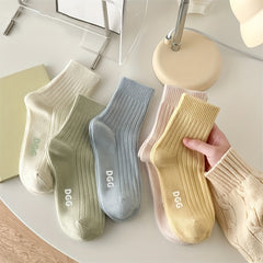 5 Pairs Letter Pattern Ribbed Socks Women's Mid Tube Stockings