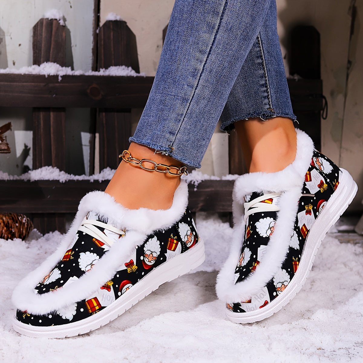 Women's Santa Claus Skate Shoes Plush Comfort Warm Flats