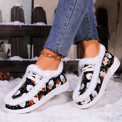 Women's Winter Christmas Style Snow Boots with Santa & Gift Motifs