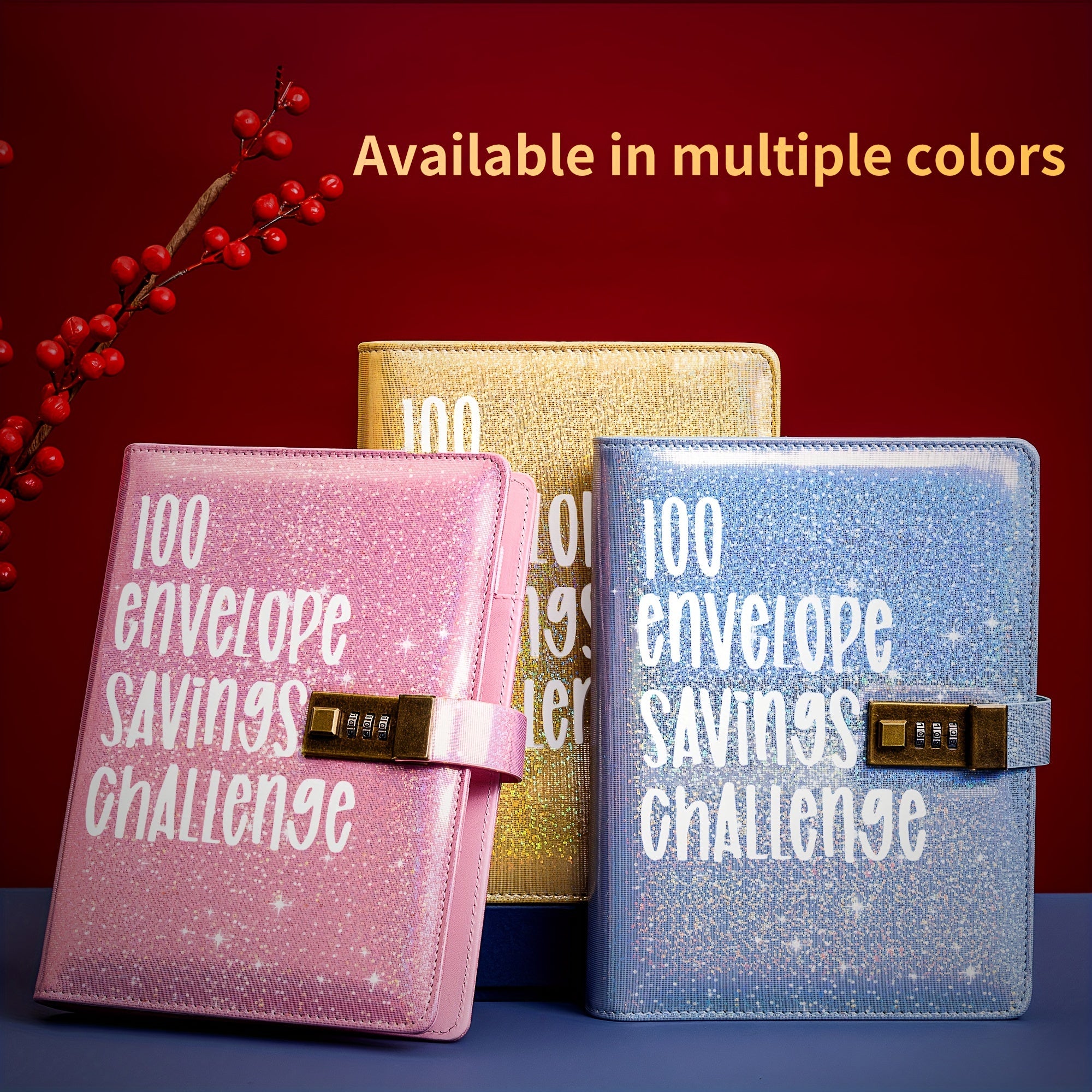 100 Envelopes Money-Saving Challenge Binder with Lock and Shining Cover