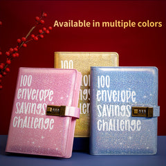 100 Envelopes Money-Saving Challenge Binder with Lock and Shining Cover