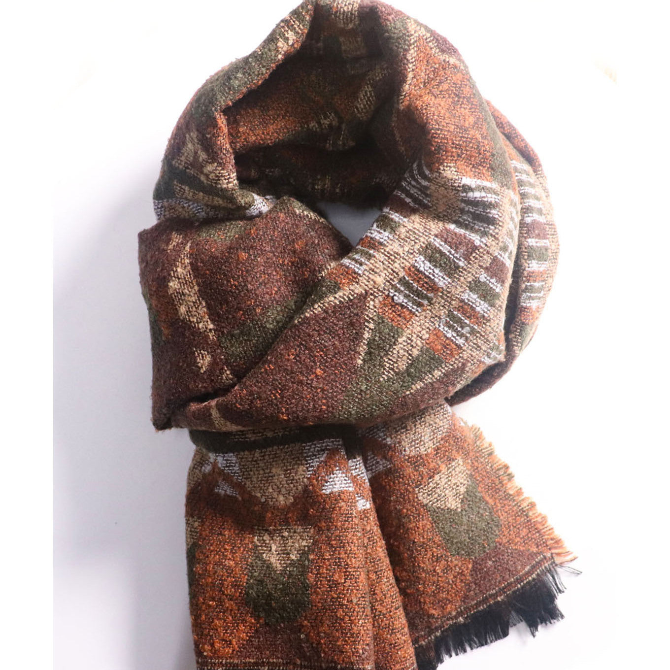 Vintage Geometric Print Thickened Scarf Bohemian Shawl Frayed Edge Cape