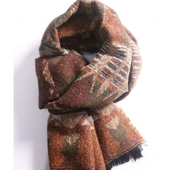 Vintage Geometric Print Thickened Scarf Bohemian Shawl Frayed Edge Cape