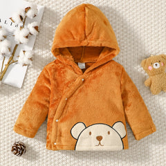 Baby Boys Bear Embroidered Fleece Jacket Hooded Winter Coat