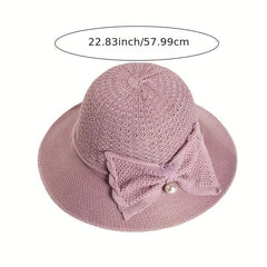Bowknot Bucket Hat Wide Brim Crochet Sunscreen Fedora Cap