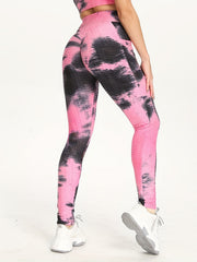 Tie Dye Honeycomb Butt Lifting Yoga Leggings High Waist Sports Tight Pants