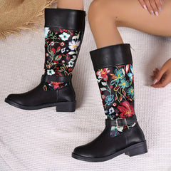 Women's Floral Print Waterproof High Top Boots