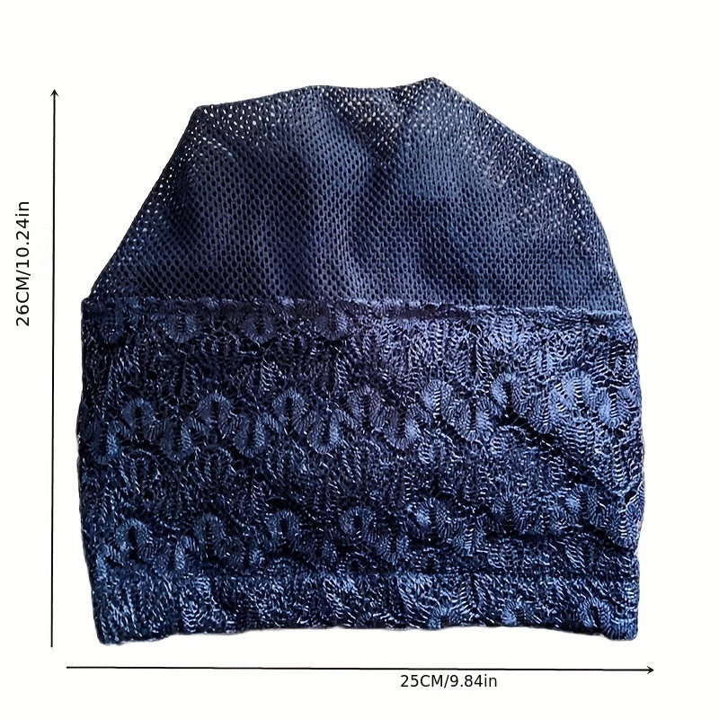 Lace Embroidery Mesh Turban Cap Women Head Wrap Elastic Beanie
