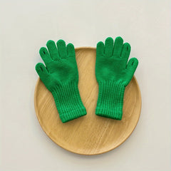 Kids Winter Wool Gloves Solid Color Warm Boys Girls Five Finger Gloves