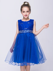 Rhinestone Waistband Sleeveless Formal Dress For Wedding Flower Girl