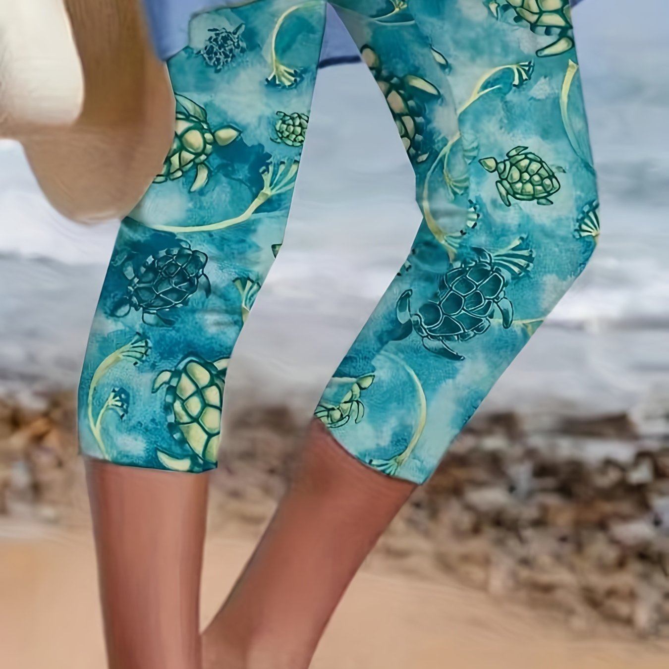 Turtle Print Skinny Leggings Stretchy Casual Sports Leggings
