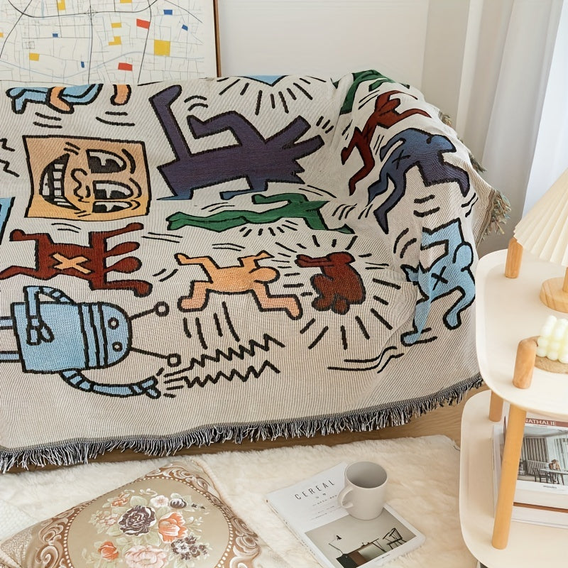 Graffiti Tassel Retro Blanket Outdoor Camping Decorative Blanket Throw Blanket