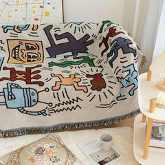 Graffiti Tassel Retro Blanket Outdoor Camping Decorative Blanket Throw Blanket