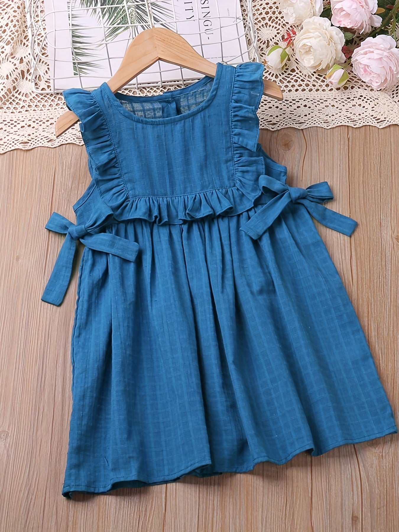 Girls Plaid Print Princess Dress Party Beach Vacation Casual Mini