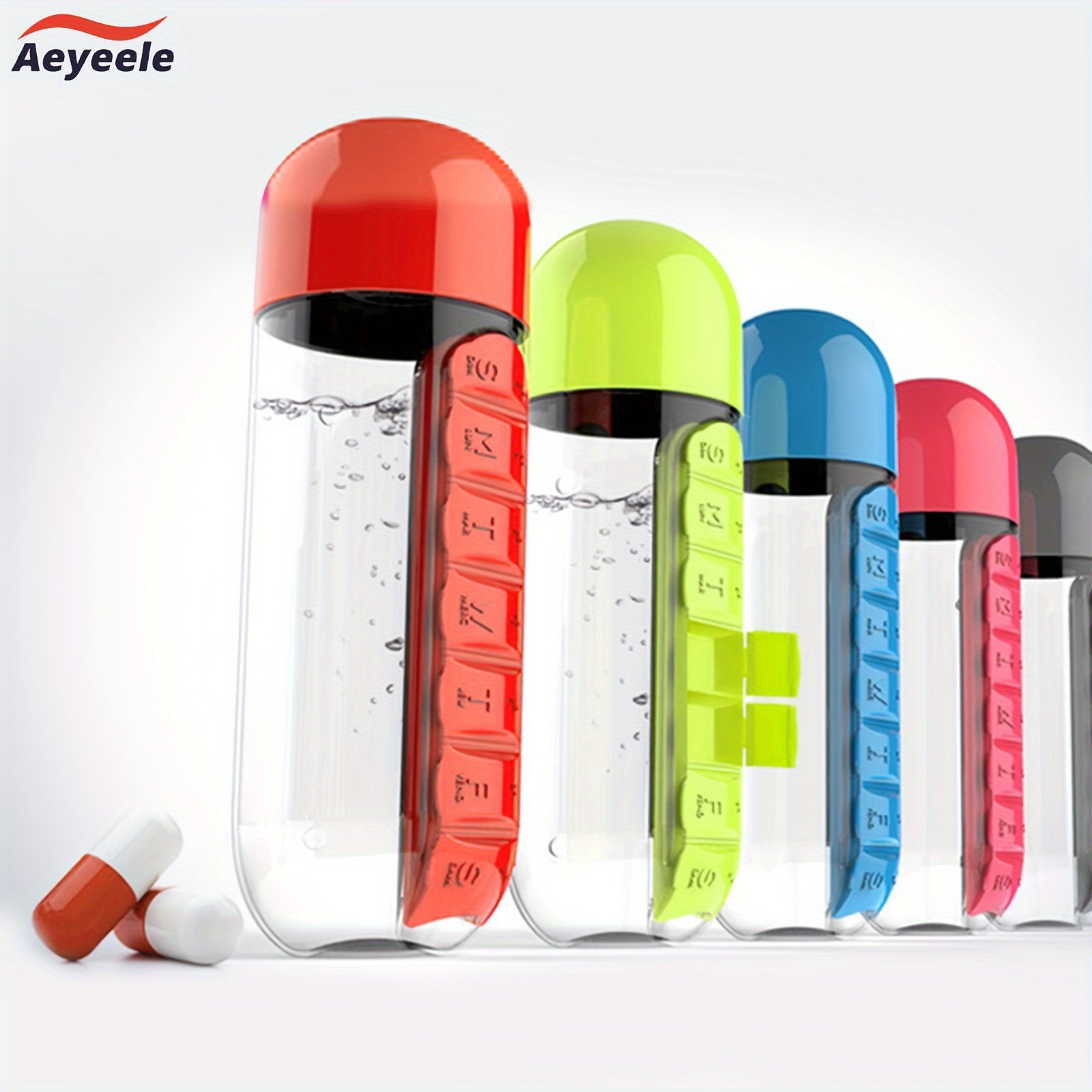 Aeyeele 600ml Water Bottle with Pill Box