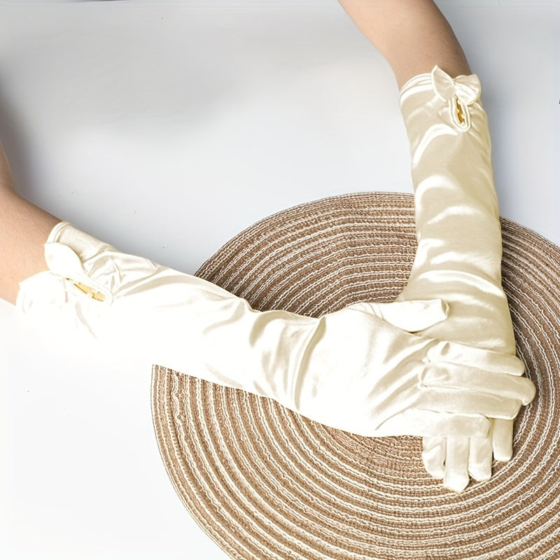 Satin Bridal Gloves with Bow Knot - Long Sleeve Cover