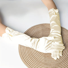 Satin Bridal Gloves with Bow Knot - Long Sleeve Cover