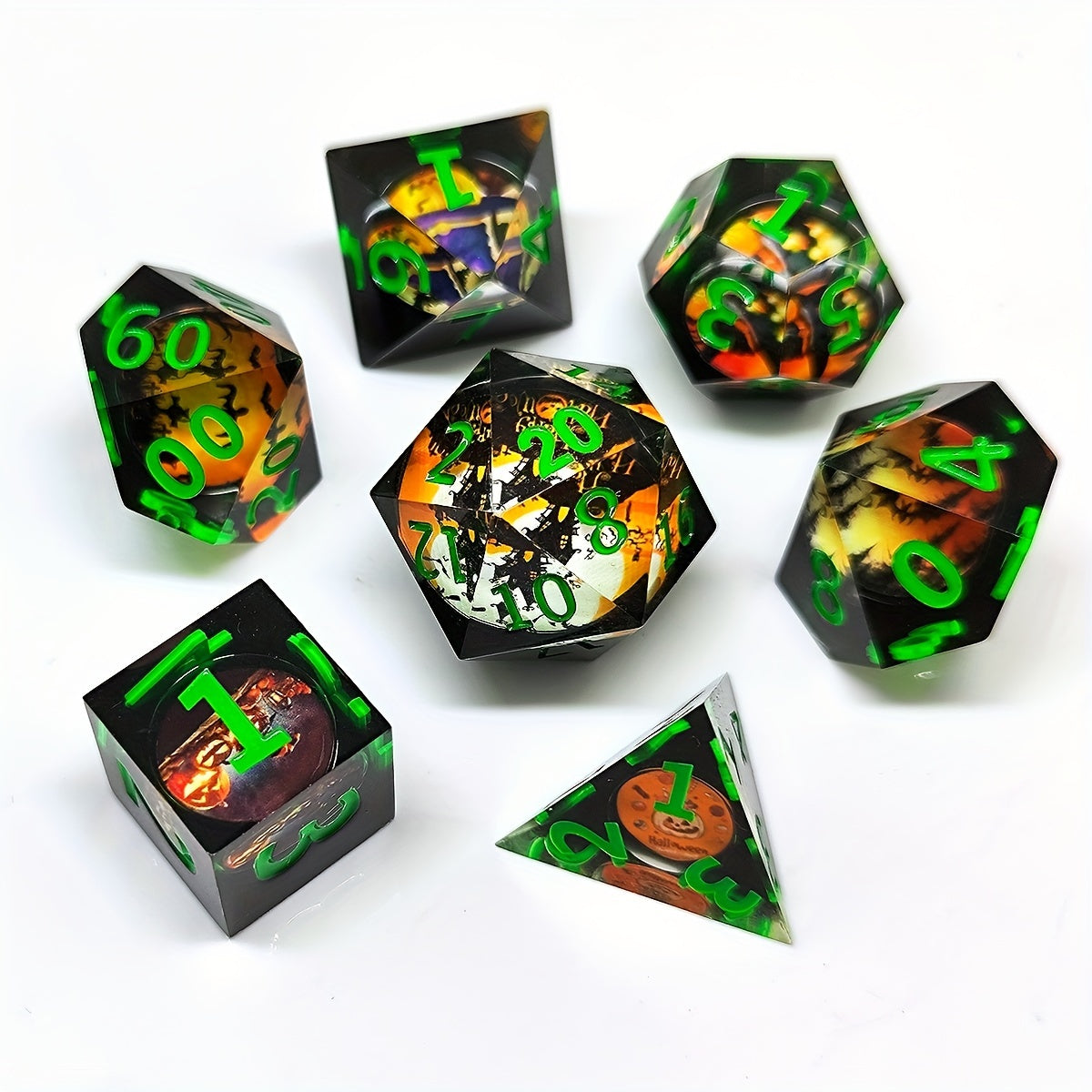 7pcs Halloween Resin Polyhedral Pointed Dices for Roleplaying and Board Games
