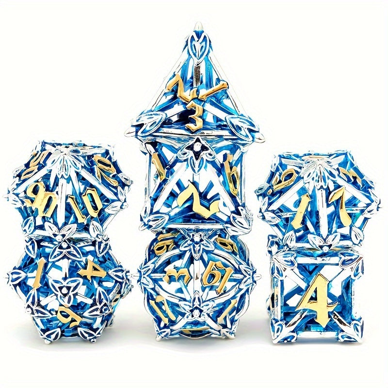 7pcs Hollow Vintage Flower Metal Dice Set