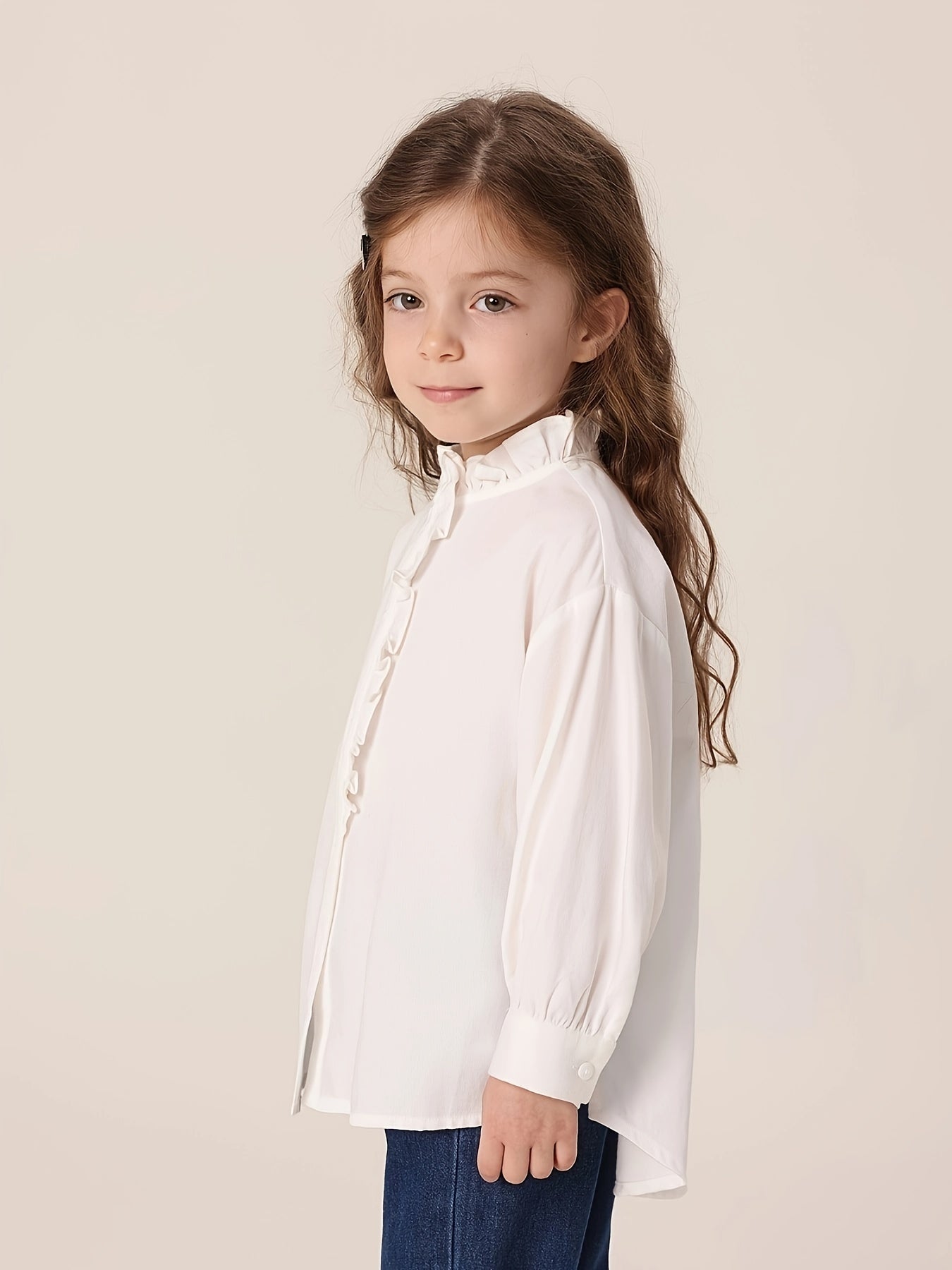 MARC&JANIE Girls Stand Collar Shirt Long Sleeve Kids Blouse