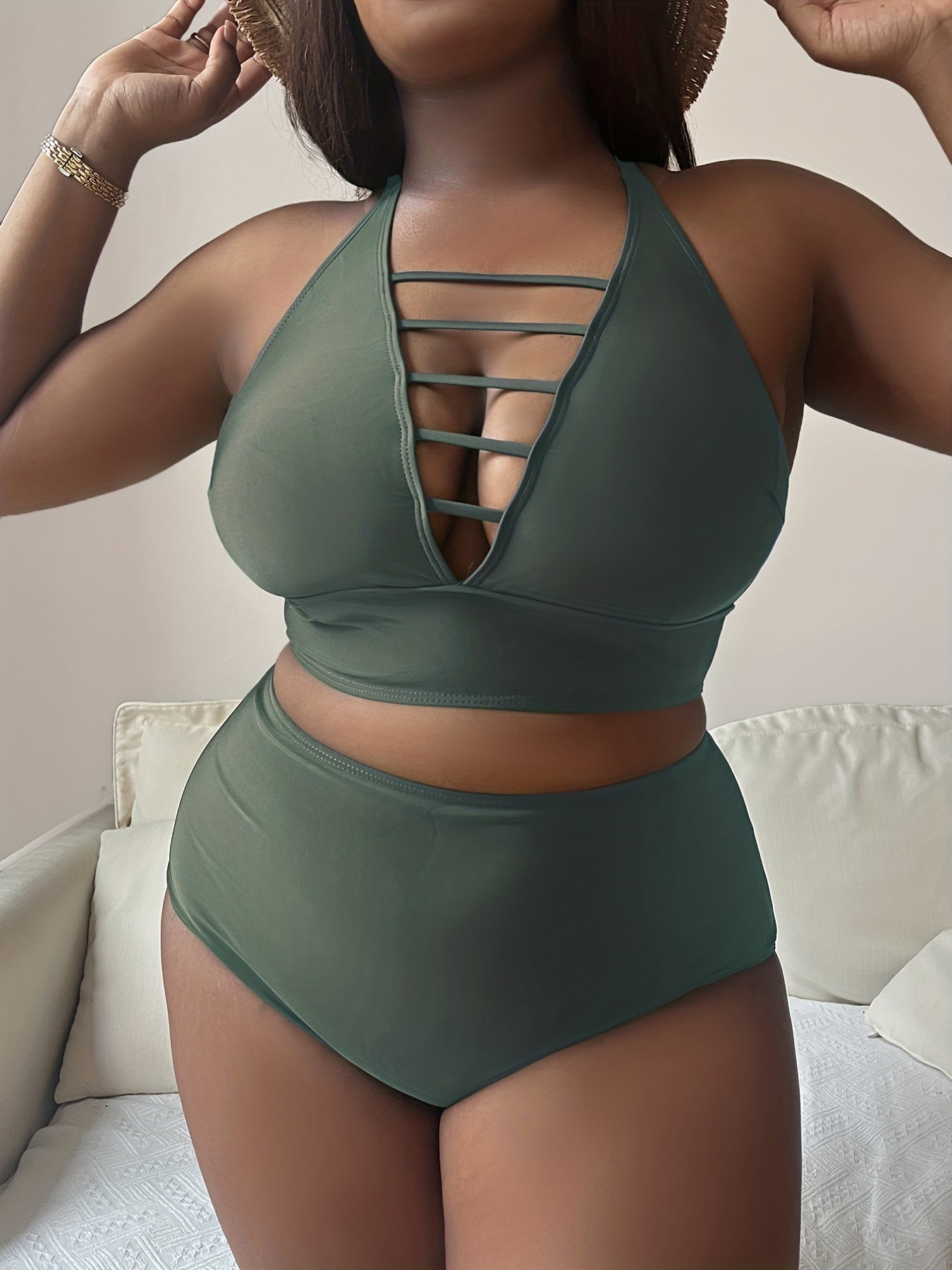 Sexy Tankini Set Halter Neck Crop Top & Underwear Swimsuit