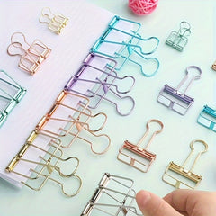 5pcs Office Storage Book Clip Stationery File Clip Metal Hollow Long Tail Clip
