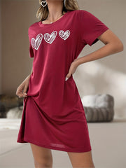 Heart Print Short Sleeve T-shirt Sleep Dress