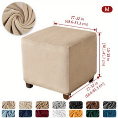 Velvet Square Ottoman Slipcover Elastic All-inclusive Stool Cover